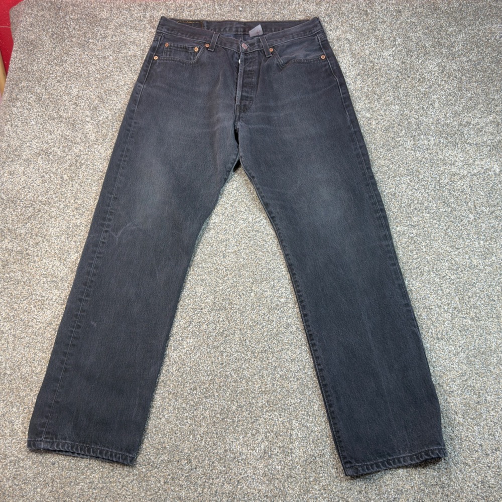 Levis 501 Original Fit Button Fly Faded Black Jeans Mens W34 L32 (Actual 32x29)